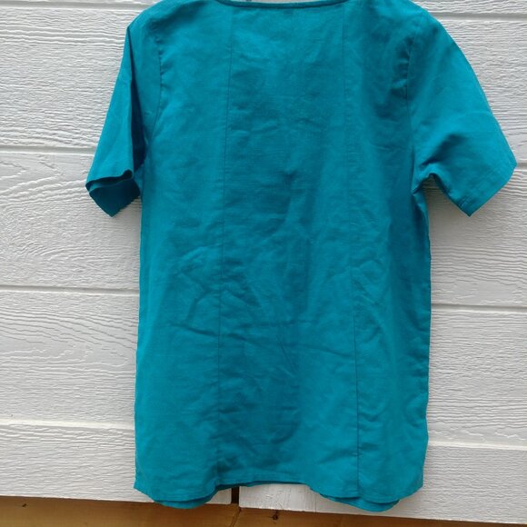 Bright blue embroidered short sleeve blouse top Medium - Picture 3 of 12